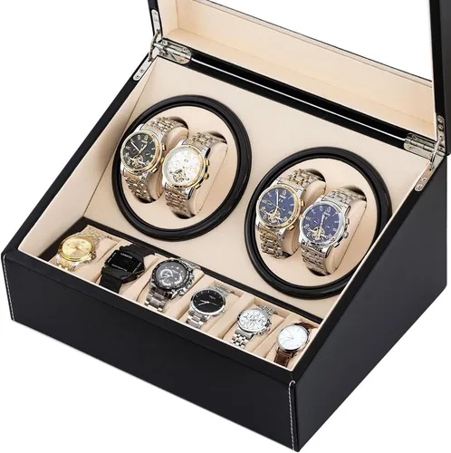 Vista 5 de J&T Technology Enrollador automático de reloj para 4 rotador de reloj + 6 almacenamiento de relojes, 2 modos de rotación, motor Mabuchi japonés