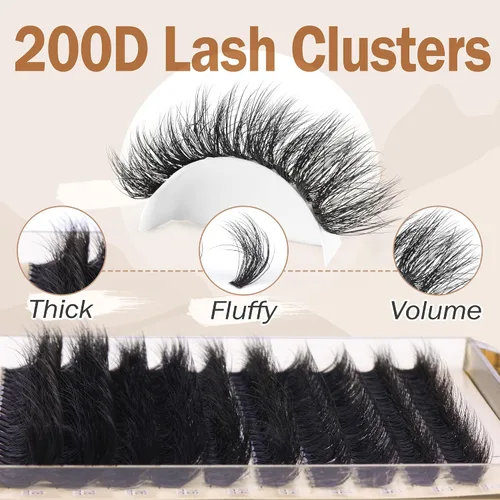 Vista 4 de Racimos de Pestañas de Volumen Completo DIY Extensión de Pestañas 10-18MIX Racimos de Pestañas Curvadas en D 200D Pestañas Individuales Onduladas