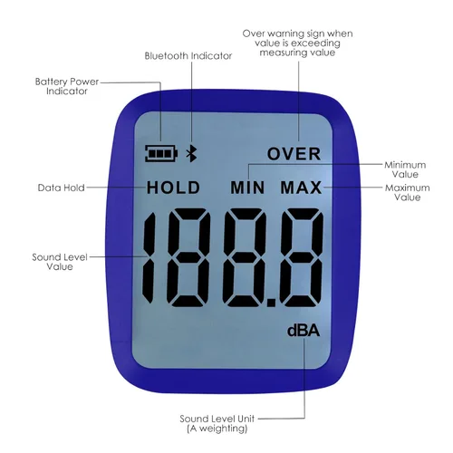Vista 8 de Medidor de decibelios inalámbrico, medidor de nivel de sonido Bluetooth con registro de datos de aplicaciones y alarma, probador de sonido de audio
