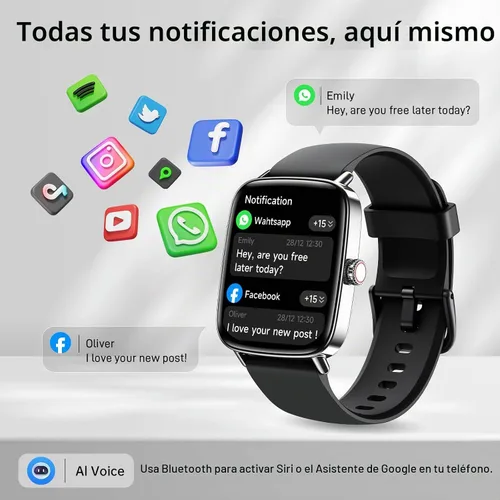 Vista 3 de Gydom Reloj inteligente para hombre, rastreador de fitness HD de 1.85 Más de 110 modos deportivos, frecuencia cardíaca, sueño/estrés, reloj Negro