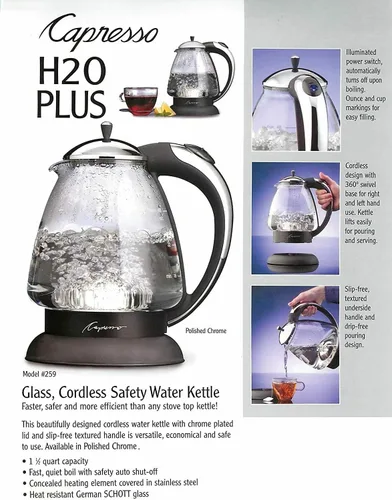 Vista 4 de Capresso 259 Hervidor de agua, 10 "x 8.25" x 6.25", cromo pulido