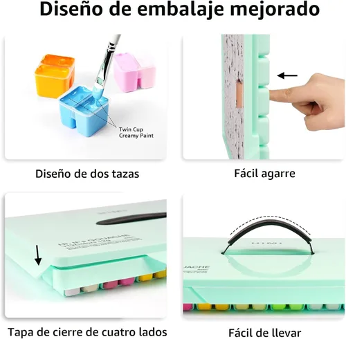 Vista 5 de HIMI - Juego de pintura Gouache, 112 colores x 0.42 oz, diseño de taza de gelatina doble con funda portátil, no tóxica, pintura profesional opaca