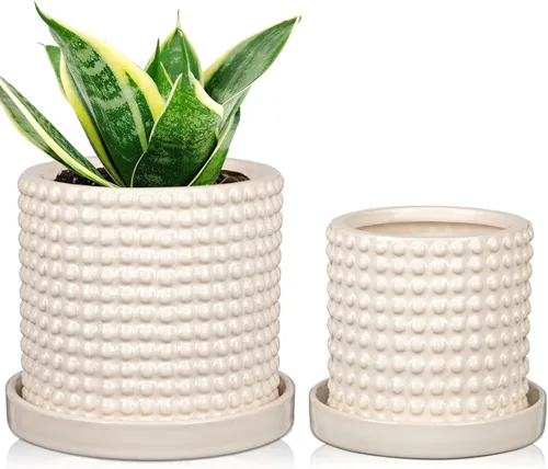 Vista 10 de DILATATA Maceta de Cerámica de 5 Pulgadas para Plantas de Interior Sin Orificio de Drenaje, Maceta de Flores de Burbuja, Maceta de Hobnail, Maceta