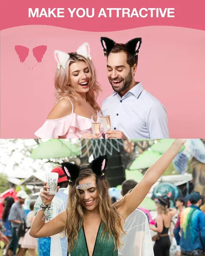 Vista 3 de Fox Cat Ears Anime Cosplay - Diadema de lobo de animales, diadema de Halloween, accesorios de disfraz con campanas
