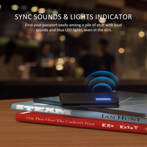 Vista 5 de Coredy Soporte para pasaporte con rastreador Bluetooth, funciona con Apple Find My (solo iOS), cubierta de pasaporte localizada, indicador de sonido
