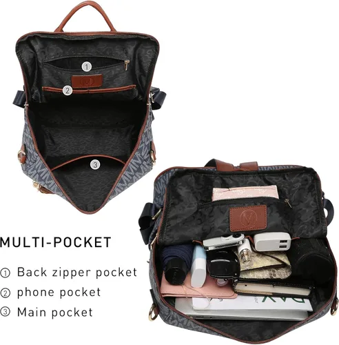 Vista 29 de MKP COLLECTION Mochila de moda para mujer, bolsa convertible grande para mujer, mochila de viaje, bolsa de hombro, juego de 2 piezas con borla, Beige