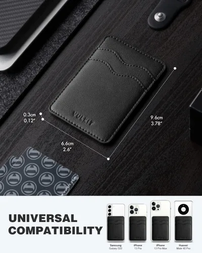 Vista 4 de VULKIT Soporte adhesivo para tarjetas Compatible con iPhone, cartera de cuero para teléfono celular, estuche para tarjetas de crédito, adhesivo