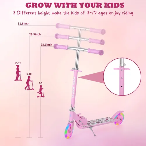 Vista 2 de Kick Scooter - Scooter portátil plegable para niños, diseño plegable ligero con alta visibilidad RGB iluminado LED en ruedas