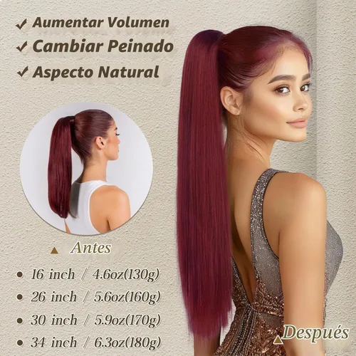 Vista 3 de Barsdar Extensión de Cola de Caballo Castaño - Extensión de Cabello en Cola de 30 Pulgadas Larga y Recta con Cordón Ajustable para Mujeres Caoba