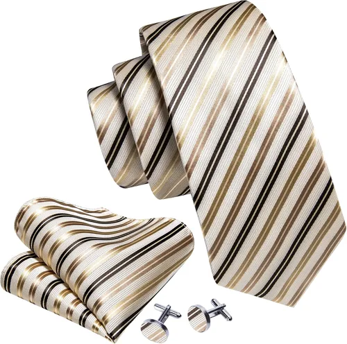 Vista 58 de Barry.Wang Juego de corbatas para hombre, corbata de seda a rayas, tejido a cuadros, gemelos formales, negocios, boda