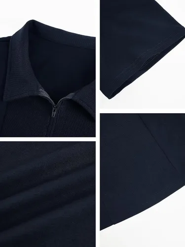 Vista 5 de Coutgo Camisas polo con cremallera para hombre, manga corta, a rayas, ajuste regular, cuello Fasion