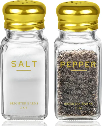Vista 14 de Brighter Barns - Juego de saleros y pimenteros negros – Moderno salero de cristal con tapas de acero inoxidable – Decoración neutra de cocina