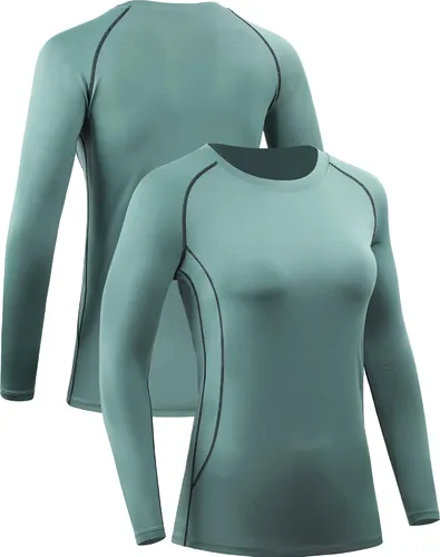 Vista 23 de CADMUS Paquete de 1 o 3 camisetas de entrenamiento de manga larga para mujer, camiseta de compresión de ajuste seco para correr