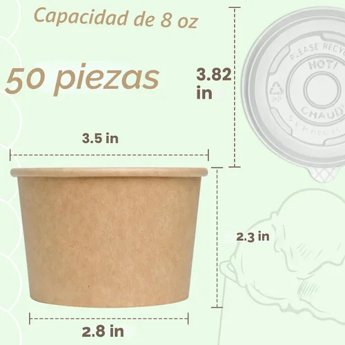 Vista 2 de ESSENTIAL Vasos de papel para helado con tapas, 50 cuencos de papel de 8