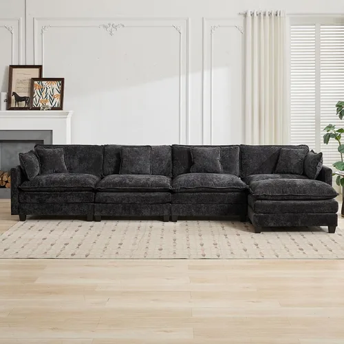 Vista 293 de Sofá seccional modular verde de 111.5", sofás seccionales grandes de 3 plazas para sala de estar, sofá nube oversized de tela chenille con otomana