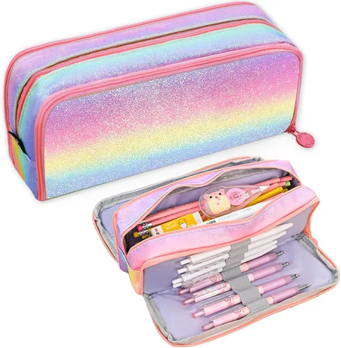 Vista 8 de Estuche grande para lápices, gran capacidad, estuche organizador de lápices de arco iris, bonita caja de lápices, bolsa para bolígrafos