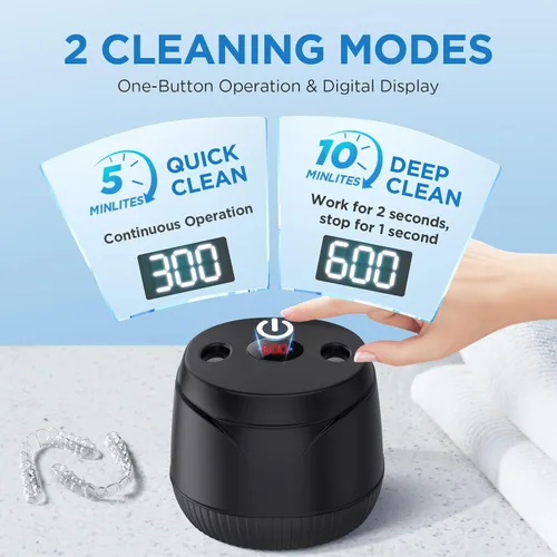 Vista 5 de Máquina limpiadora de retenedores ultrasónicos dentales: Vaina de limpieza dental de 45 kHz con temporizador digital y 6.8 fl oz, limpieza