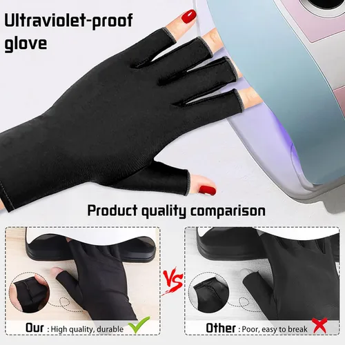 Vista 6 de Pimoys Guantes UV para manicura de gel UPF50+ Guantes de protección solar sin dedos para lámpara de uñas de gel, guantes de conducción para mujeres