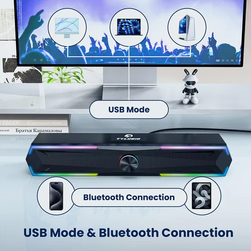 Vista 9 de Tylubio Altavoces de computadora para PC de escritorio con sonido claro, altavoz LED de PC que fluye para computadora de escritorio y portátil