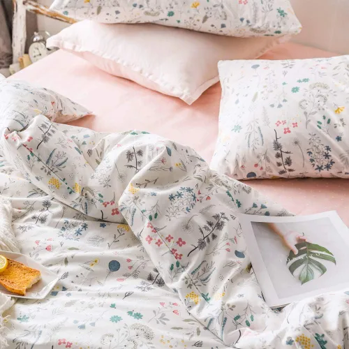 Vista 5 de AMWAN Juego de ropa de cama 100% algodón con diseño botánico de flores estilo jardín, 1 funda de edredón y 2 fundas de almohada, tamaño matrimonial
