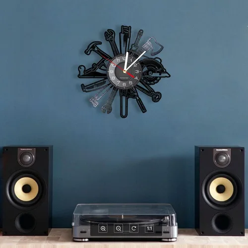 Vista 3 de Reloj de pared de 11.8 in para coche, herramientas de garaje, disco de vinilo, reloj de pared, servicio mecánico, herramienta de reparación, reloj