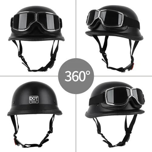 Vista 3 de Casco de motocicleta de estilo alemán, aprobado por DOT, para adultos, hombres y mujeres, casco de media carcasa con gafas, para bicicleta de calle