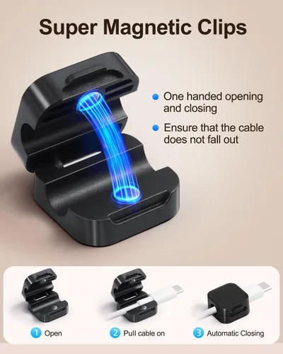 Vista 3 de Paquete de 16 organizadores de cables, clips magnéticos para debajo del escritorio, soporte de cables adhesivo fuerte, organizador de cables