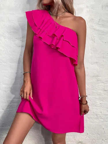 Vista 6 de Floerns Vestido tipo túnica con volantes y escalonado de un hombro para mujer