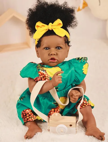 Vista 11 de HOOMAI - Muñeca imitación de bebé real, con cuerpo suave de 22.8 pulgadas, muñeca realista de niña afroamericana