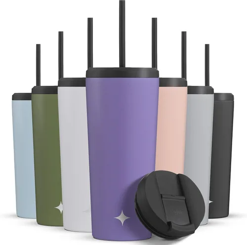 Vista 16 de JoyJolt Vaso de 20 onzas con triple aislamiento con tapa y popote (2 cada uno) de acero inoxidable de doble pared al vacío, con forro de cobre