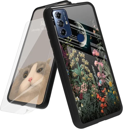 Vista 11 de Funda para Motorola Moto G Play 4G 2024 con protector de pantalla, parte trasera de vidrio templado + funda de silicona suave TPU absorción