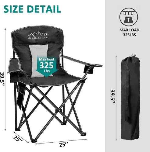 Vista 2 de Silla de camping plegable con respaldo de malla – Silla plegable al aire libre para senderismo, playa, portón trasero y camping