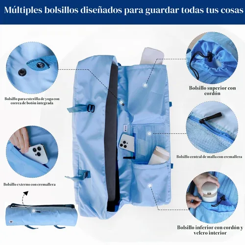 Vista 3 de Bolsa para esterilla de yoga Tumaz Correa de hombro ajustable y acolchada Se adapta a esterillas de hasta 26" Almacenamiento multibolsillo