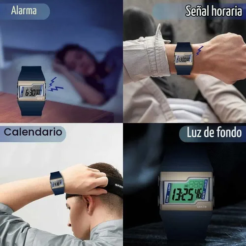 Vista 4 de Reloj de pulsera digital resistente al agua de 10 ATM para nadar y bucear con múltiples funciones de cronómetro de regazo, reloj despertador
