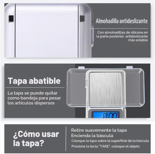 Vista 5 de Báscula digital de bolsillo, capacidad de 17.64 oz, balance de alta precisión de 0.00 oz, mini báscula de peso de recarga de gramos, báscula