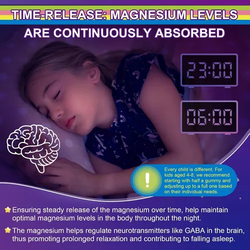 Vista 5 de Gomitas de glicinato de magnesio Suplemento de bisglicinato de magnesio para el sueño y la relajación + gomitas de L-metilfolato para niños, activo