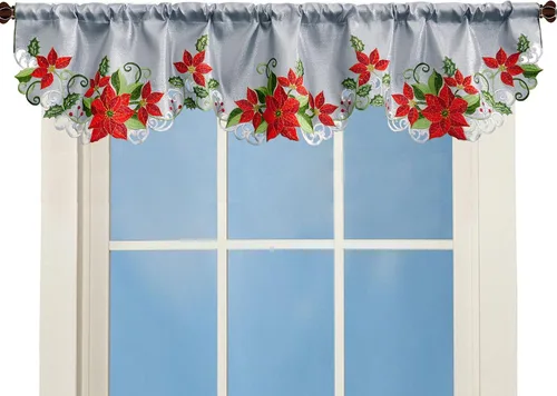 Vista 10 de Cenefa de Cortina de Ventana de Cocina con Bolsillo para Barra Bordada de Bastón de Caramelo de Navidad y Fiestas A 58 × L 14 Pulgadas