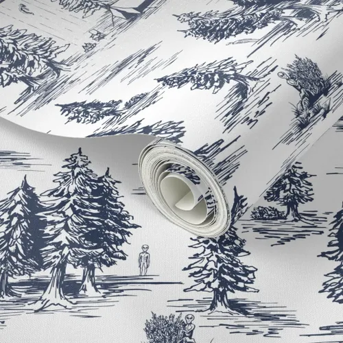 Vista 2 de Despegar y pegar papel pintado Swatch - UFO Toile Alien pequeña escala azul blanco espacio caprichoso papel pintado personalizado extraíble por