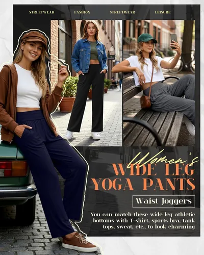 Vista 189 de Neer - Conjunto de 3 pantalones de yoga de pierna ancha para mujer - Pantalones deportivos cómodos, holgados, de cintura alta y casuales