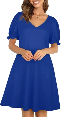 Vista 3 de FAPPAREL Vestidos casuales para mujer, manga corta abombada, cuello en V, primaveraverano