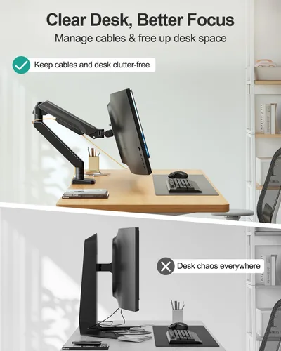 Vista 8 de MOUNT PRO Brazo de monitor único ultraancho para pantallas de 22 a 42 pulgadas, soporte de escritorio para monitor con capacidad para hasta 33