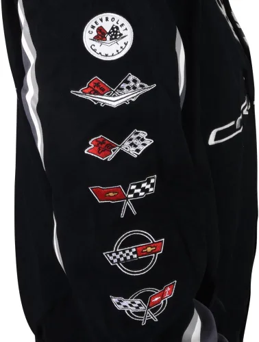 Vista 7 de West Coast Corvette / Camaro C7 Corvette All Logo Collage Chaqueta de sarga – Negro: C1, C2, C3, C4, C5, C6, C7