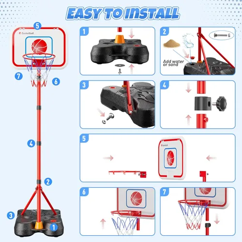 Vista 6 de HopeRock Juego de aro de baloncesto 2 en 1 y pelota en T para niños, soporte de pelota ajustable, camiseta colgante de béisbol para niños y niñas