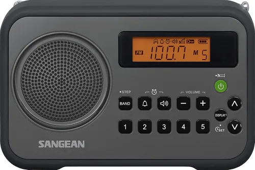 Vista 2 de Sangean PR-D18BK Radio digital portátil AM/FM/con parachoques protector (gris/negro) negro/gris