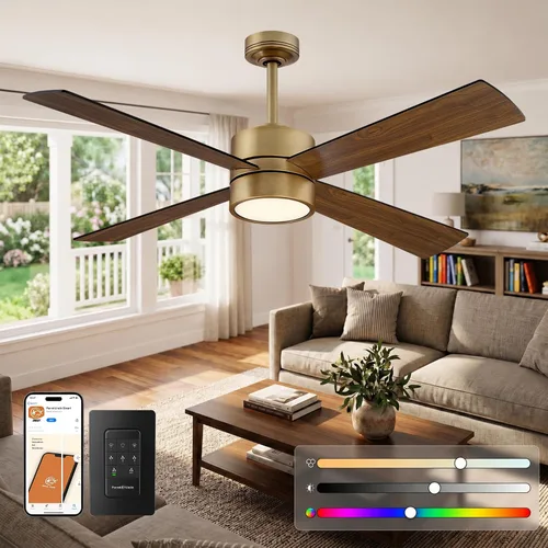Vista 10 de Ventiladores de techo con luces, ventilador de techo de araña de 52 pulgadas con LED RGB para dormitorio, sala de estar, control remoto/aplicación
