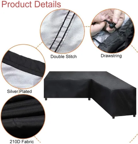 Vista 3 de Fundas de sofá esquinero de ratán para patio, impermeables, en forma de L, para muebles de jardín, seccionales, funda protectora para terraza