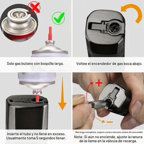 Vista 5 de Encendedor de llama de cuatro chorros con punzón y soporte, resistente al viento, encendedor de butano recargable multifuncional, caja de regalo