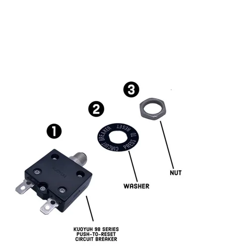 Vista 2 de Disyuntor térmico genuino 3A 125/250VCA 32VDC serie 98 pulsador para restablecer interruptor de sobrecarga térmica con terminales de conexión rápida