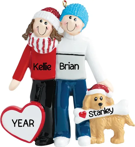 Vista 11 de Adorno personalizado para pareja con perro 2025 – Recuerdo de árbol de Navidad de familia de 2 Grabado con láser recién casado con cachorro