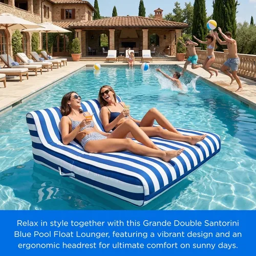 Vista 3 de Tapizado grande doble, 2 personas elegante flotador de piscina reclinable, silla flotante extra grande y respaldo, lago resistente, playa, tubo